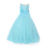 Little Girls Aqua 3D Flower Adorned Soft Tulle Illusion Flower Girl Dress 4-6 - SophiasStyle.com